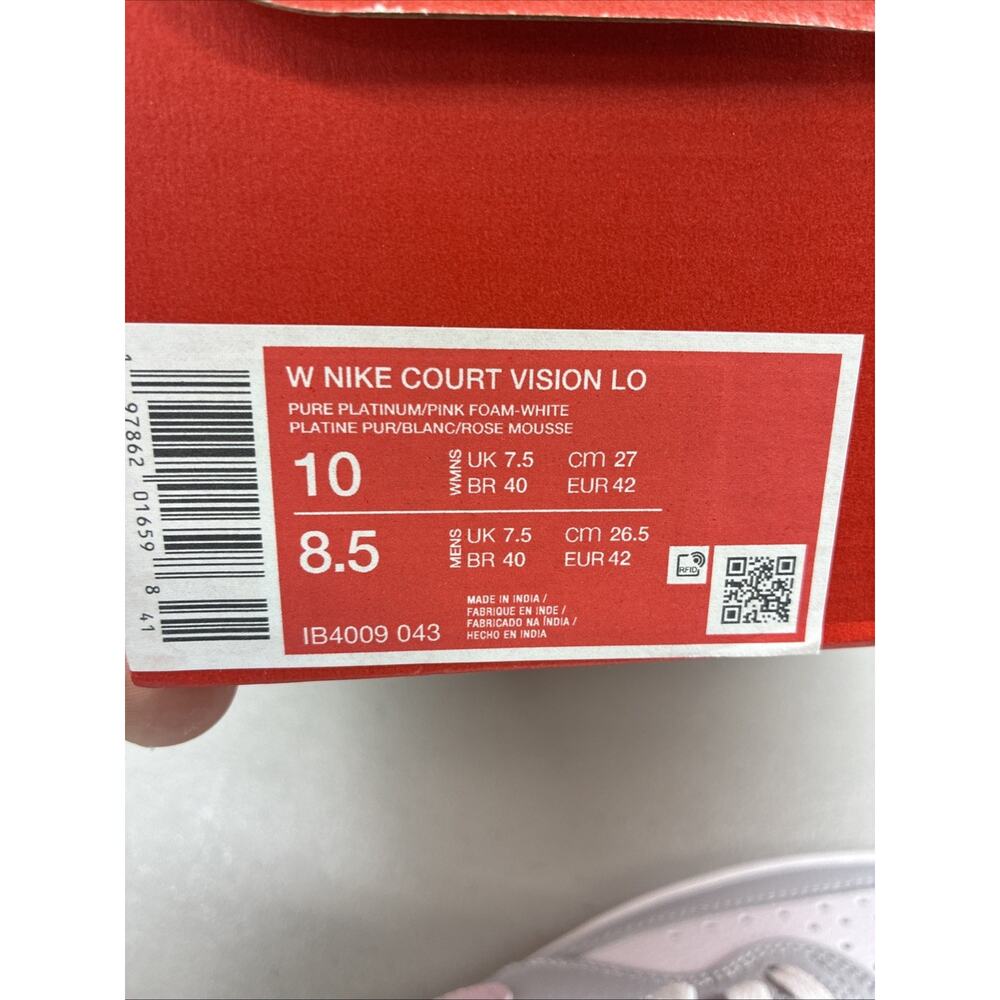 NIKE COURT VISION LOW NEXT NATURE Pure Pink Women Size 10 Casual Shoe IB4009-043 - Picture 6 of 7